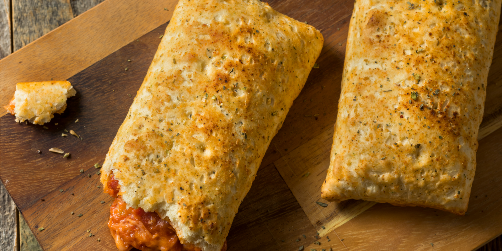 Unhealthy Microwaved Pizza Pockets with Cheese and Sauce