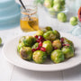 brussel sprouts cooked on the microwave with Duo Cover, reusable and sustainable microwave cover