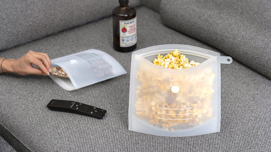 sustainable zero-waste bags with snacks, eco-friendly snacking