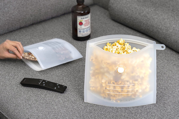 sustainable zero-waste bags with snacks, eco-friendly snacking