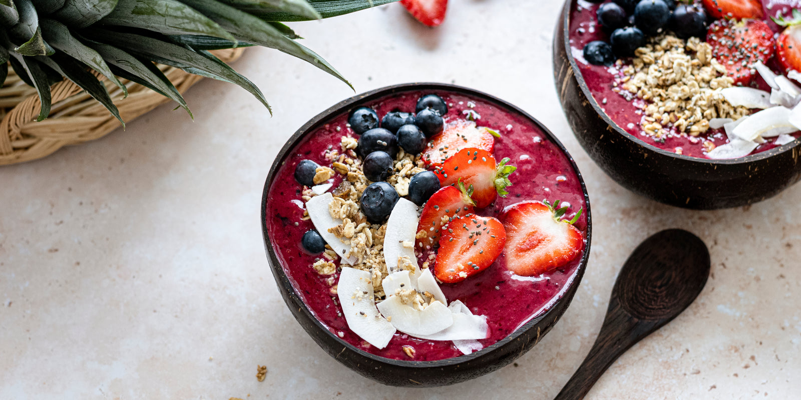 Acai in coconut shell healthy meal for summer vibes