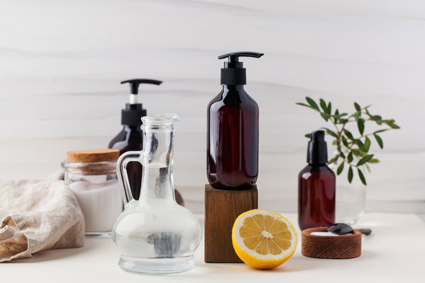  Eco-friendly natural cleaning products, soda, lemon, vinegar. Zero waste lifestyle.